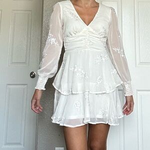 White Embroidered Long Sleeve Dress